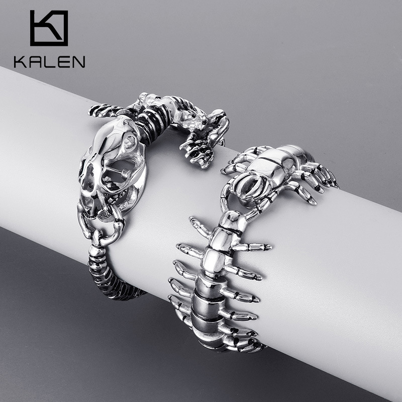 Personalized Design Gap Centipede Bracelet Vintage Fashion Exaggerated Black Oil Skull Crocodile Titanium Steel Men's Bracelet Personalized Design Gap Centipede Bracelet Vintage Fashion Exaggerated Black Oil Skull Crocodile Titanium Steel Men's Bracelet
