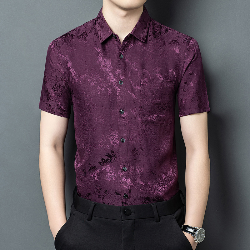 New Silk Shirt, Mulberry Silk Short-Sleeved Shirt, Men's Silk Stretch Satin Shirt, Silk Satin Casual Top for Men New Silk Shirt, Mulberry Silk Short-Sleeved Shirt, Men's Silk Stretch Satin Shirt, Silk Satin Casual Top for Men