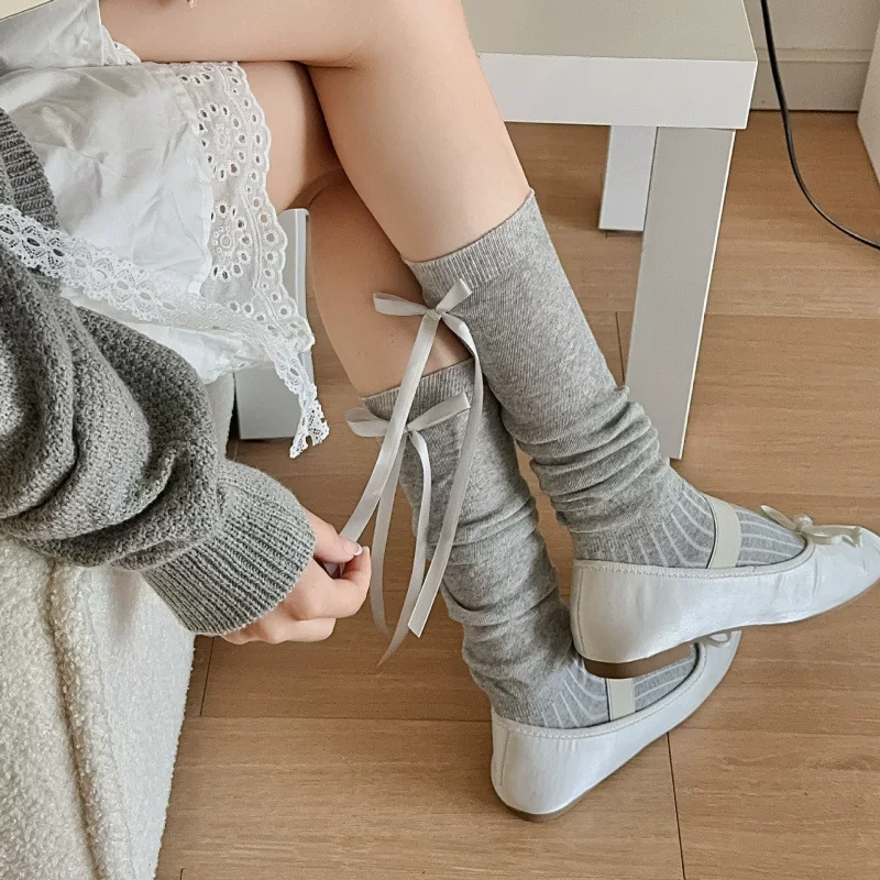 Осень японские knee стопы с бантом, средняя длина