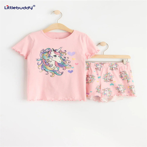 LittleBuddy Summer European & American-style Kids' Short-sleeve Set: Children's Clothing—Printed Cotton Short-sleeve Top with Shorts