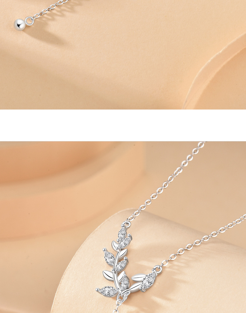 925 sterling silver Chain Material cable chain Chain Type Daily Occasion 925 Sterling Silver Material 925 Sterling Silver Zircon Cable Chain Plating Leaf Pendant Necklace