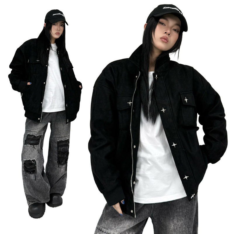 Sr02 American Retro 2025 Autumn and Winter Street Men's and Women's Multi-Flap Pocket Pants Suede Metal Decorative Design Men's Jacket