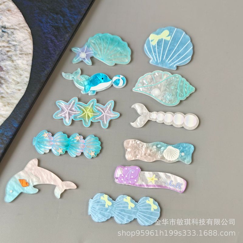 蓝色鲸鱼贝壳亚克力彩洞洞鞋发夹海螺海洋系列DIY饰品配件批发|undefined