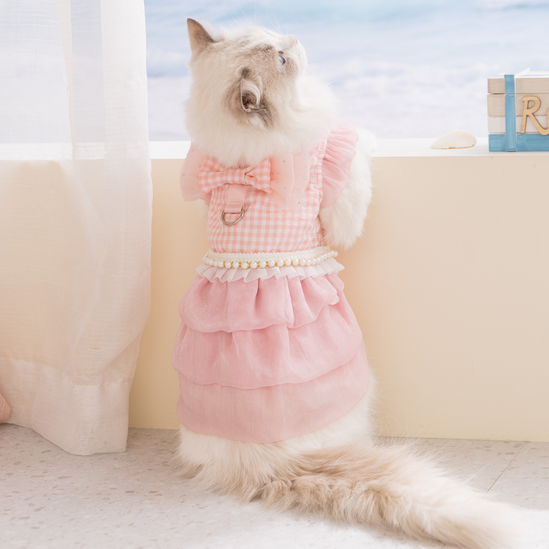 26 años primavera y verano gatos encaje arco transpirable vestido delgado vestido de verano gato ropa de perro ropa de mascotas
