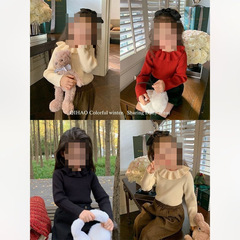 秋冬新款高級感女童時尚花邊領內搭針織毛衣兒童打底衫0158A019