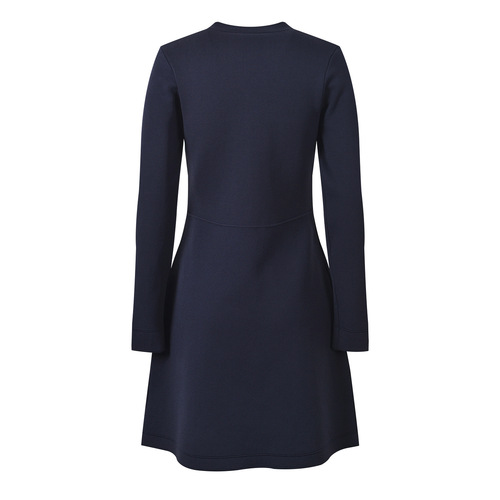 Early Spring New Collection Navy Blue Round Neck Long Sleeve Metal Button Elegant Waist Cinching Slimming Knit Dress