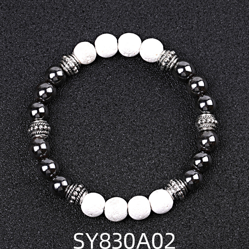 SY830A02 White volcanic stone + black iron ore bead bracelet