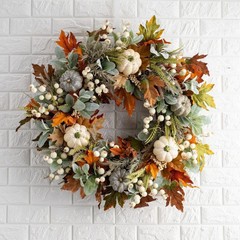 独立駅秋の白いカボチャの紅葉の花輪アマゾン感謝祭の豊作節秋のシミュレーション花輪カボチャ