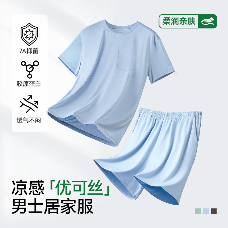Men's Pajamas Summer Thin 2025 New Modal Ice Silk Feel Loose Large Size Short-Sleeved Shorts Home Wear Set