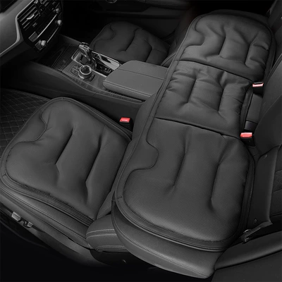Universal for All Seasons, Made of Nappa Seat cushion, seat cover - nappa-leather-perforated-breathable-and-non-slip-three-piece-set-of-front-and-rear-seat-cushions-noble-black-car-logos-can-be-customized-please-leave-a-message-with-the-car-model-number-when-placing-an-order