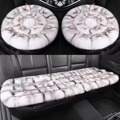 Wool pad — fur car seat cushions, a luxurious and warm - three-piece-set-white