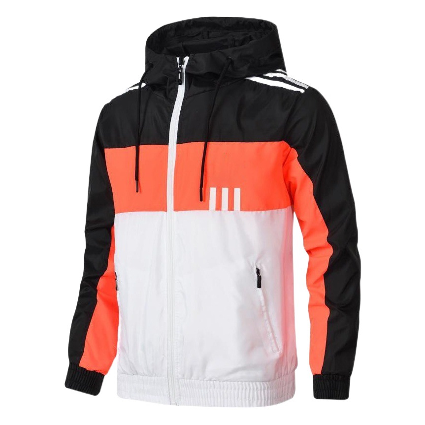Three-Leaf Adidas Hooded Jacket for Men and Women, Thin Color-Blocked Sports Jacket, Outdoor Running Training Team Uniform, Casual and Versatile