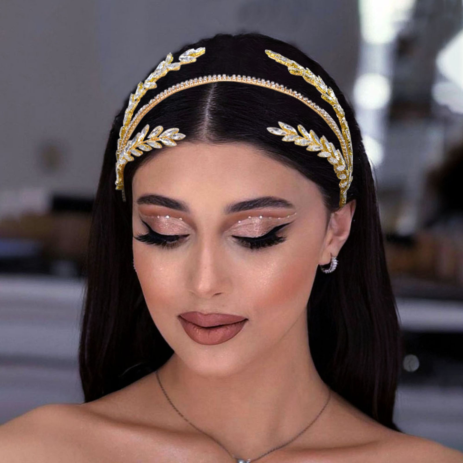 30g Weight Hair Band Hair Accessories Type Rhinestones Inlay Material 1 Piece Quantity Iron Material Leaf Pattern All Seasons Season Women's Gender Elegant, Glam, Bridal Style Elegant Glam Bridal Women's Leaf Rhinestone Crown Jewelry Headband 12