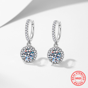 S925 Sterling Silver Earrings Platinum Plated Classic Round Earrings Moissanite Earrings One Carat D Color Moissanite Earrings