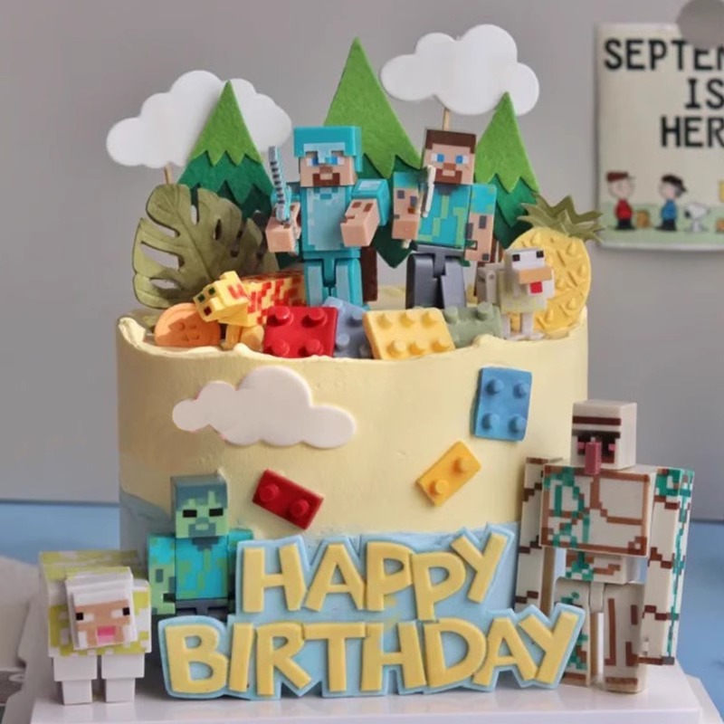 Mi decoración de pastel mundial el tema del cumpleaños del niño bricolaje juguetes de montaje de bloques de construcción el tema del juego de disfraces