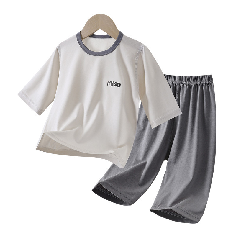 Yi Mei nuevo Tinsel Niños Men Men y Hombres Menta siete mangas de aire acondicionado de verano conjunto de ropa mayorista