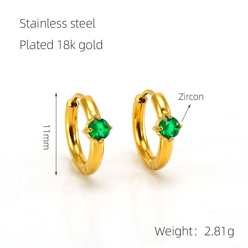 Europeo y americano INS estilo neto rojo mismo estilo pendientes de acero inoxidable hembra 18K oro plateado oreja hebilla incrustaciones color ZIRCON hembra