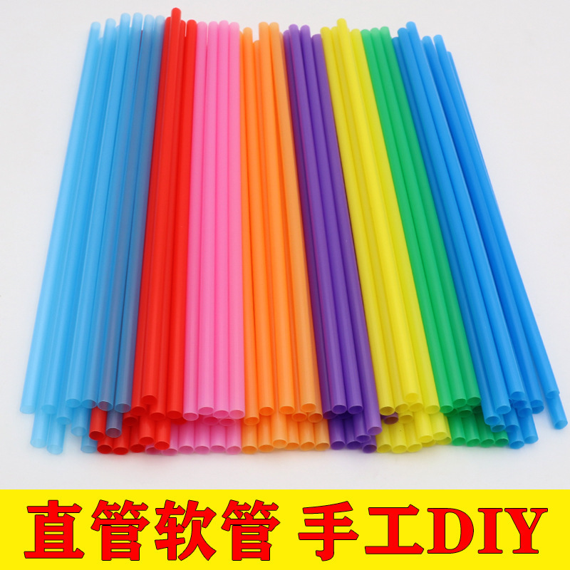 Wholesale color disposable plastic straw color flat straight tube 6*190MMPP Children DIY hand stitching tube