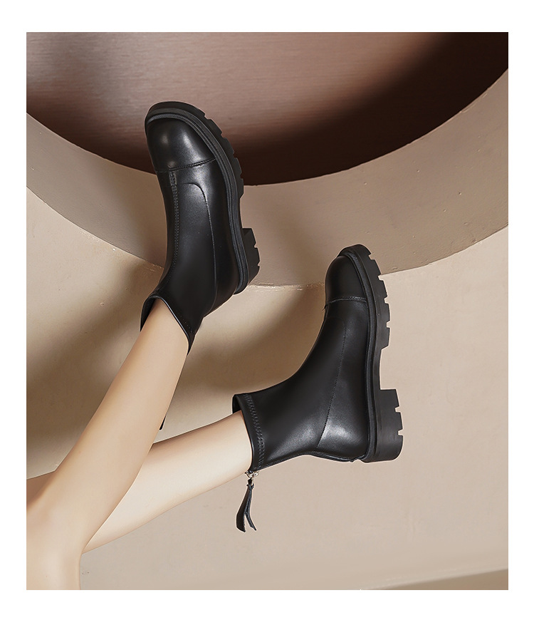 Genuine leather inner raised Martin 2024 new square toe heel thick sole elastic slim boots for women 33 small size_voghion.com