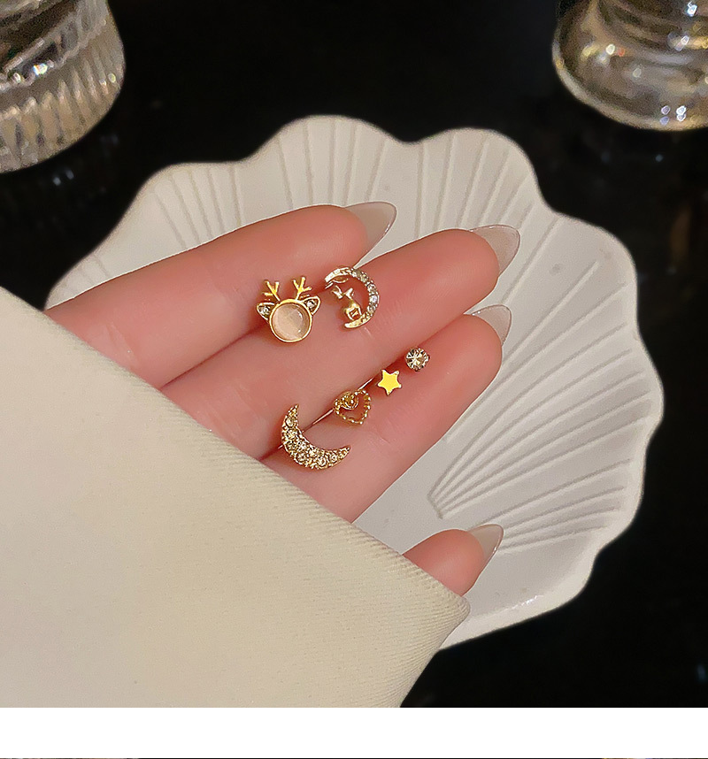 1 Set Quantity Daily Occasion 1 Set Simple Style Geometric Enamel Plating Inlay Copper Rhinestones Cat's Eye Stone Shell Earrings
