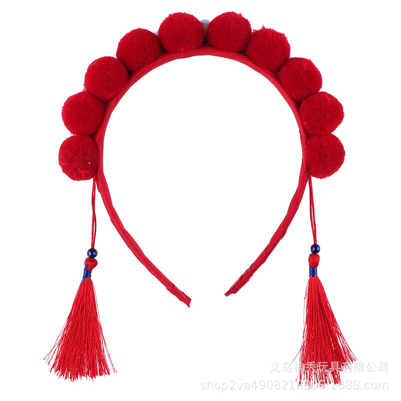 Año nuevo estilo Chino DE LA Ópera de Pekín Hua Dan accesorios para el cabello simple Bola de La felpa borla pelo presionando estilo antiguo de vestir diadema