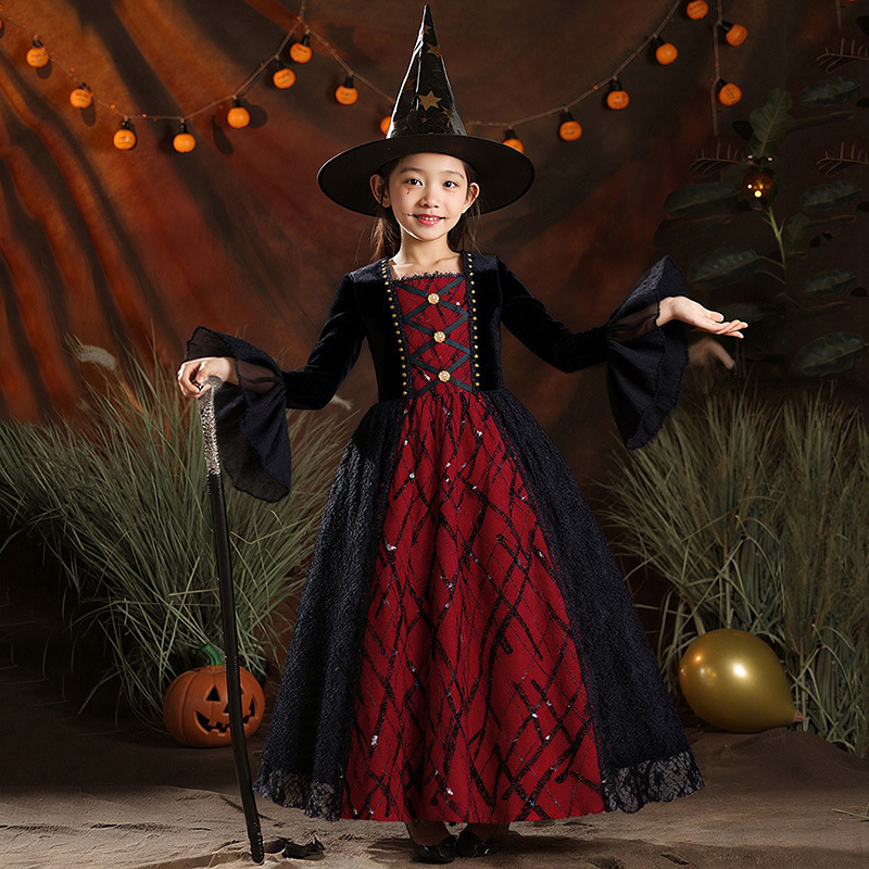 Cross-Border Girls Cos Witch Queen Dress Princess Dress Halloween Kidsren's Costume Carnival Party Performance Costume
