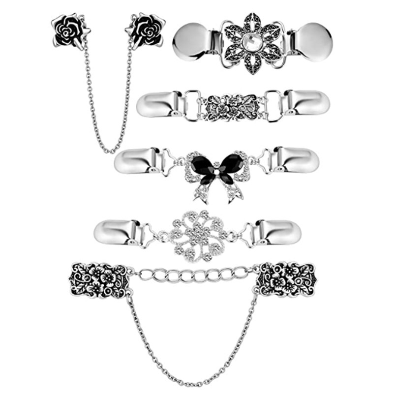 亞馬遜歐美鴨嘴夾6件套 速賣通復古毛衣圍巾水鑽固定衣服配飾胸針