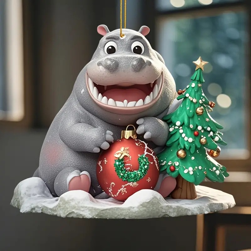 Creativa nueva Navidad adorable hipopótamo fiestas colgantes acrílicos transfronterizos colgantes planos para automóviles decoración del hogar