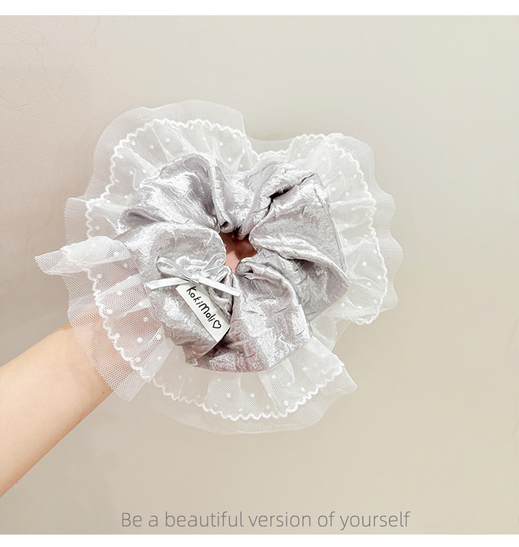 South Korea Dongdaemun Ins Ballet Bow silver Pu Leather Lace Large Intestine Hair Band Hair Accessories