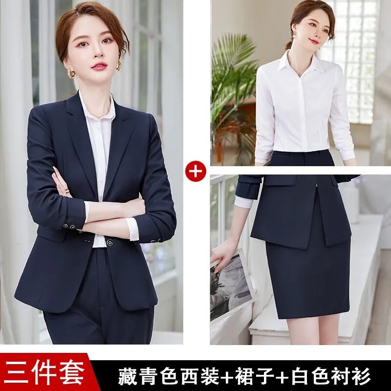 新型職業服装女装チベット青爆金気質スーツセット黒双ボタン正装スーツ面接作業服|undefined