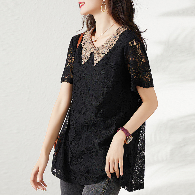 Chiffon Shirt women's summer wear 2024 New lace chic short-sleeved shirt beautiful Western style small shirt