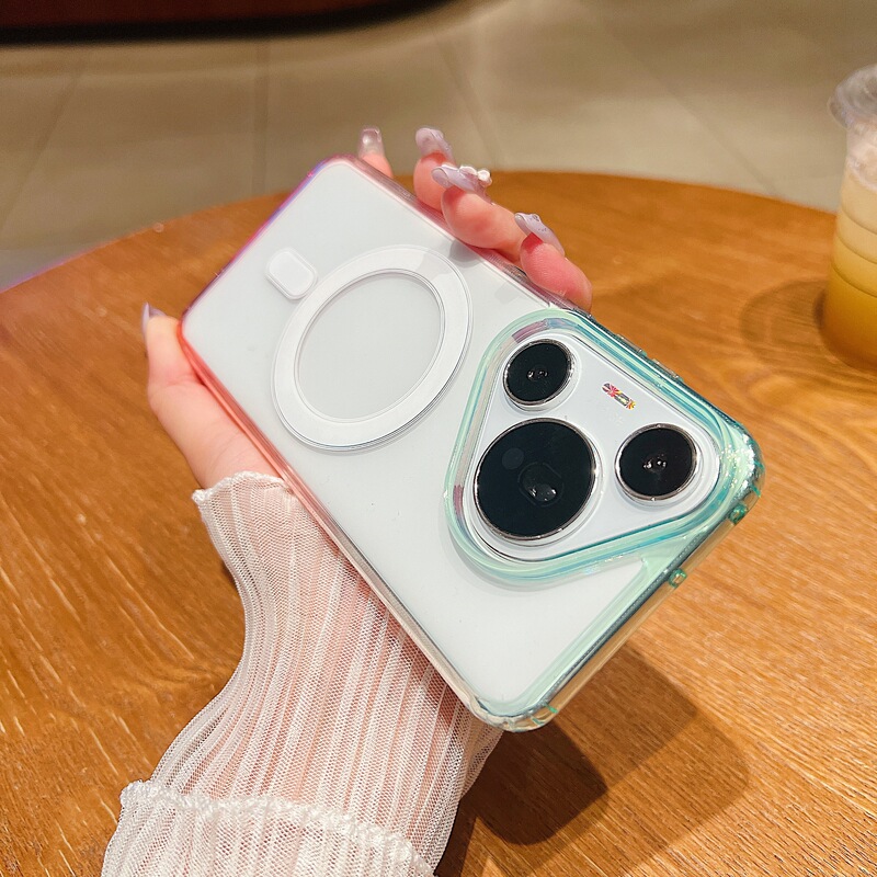 适用华为mate70pro手机壳撞色渐变磁吸pura70透明亚克力p80ultra|undefined