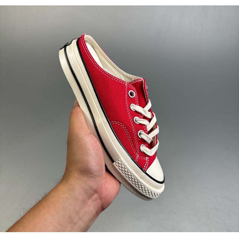 New 1970s Half Drag One Pedal Red Men's Shoes Women's Shoes Breathable Canvas Shoes for Couples