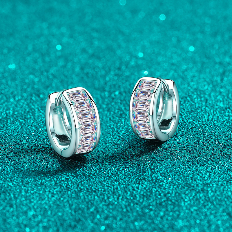 D Color Moissanite Hoop Earrings Sterling Silver Rectangular Design_voghion.com