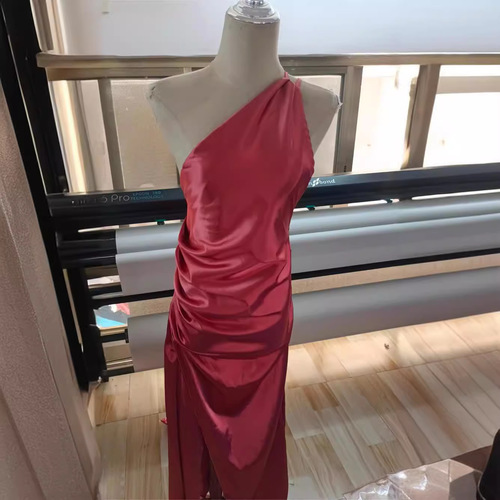 Cross-border European and American Amazon summer new design elegant sexy slim-fit off-shoulder slit satin dress for women