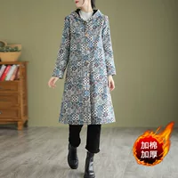 2024 осень и зима новый национальный стиль плюс бархатный толстый средний длинный с капюшоном свободная хлопчатобумажная куртка мама зимняя ветровка куртка