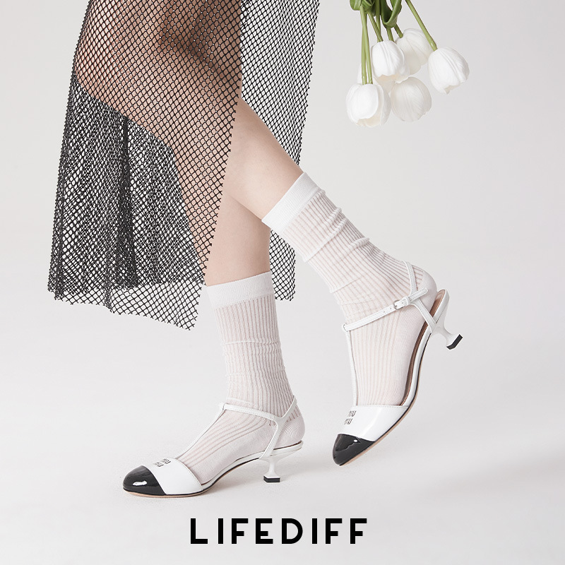 Summer Thin Lightweight Breathable Mid-length Socks Women's Black Pile Socks Vertical Stocking Mary Jane Socks Spring 25238