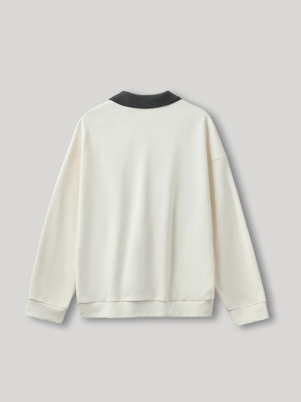 APO | クロスボーダーメンズスウェットシャツトレンディな秋のコントラストカラーステッチラペル長袖Tシャツルーズインナートップ|undefined