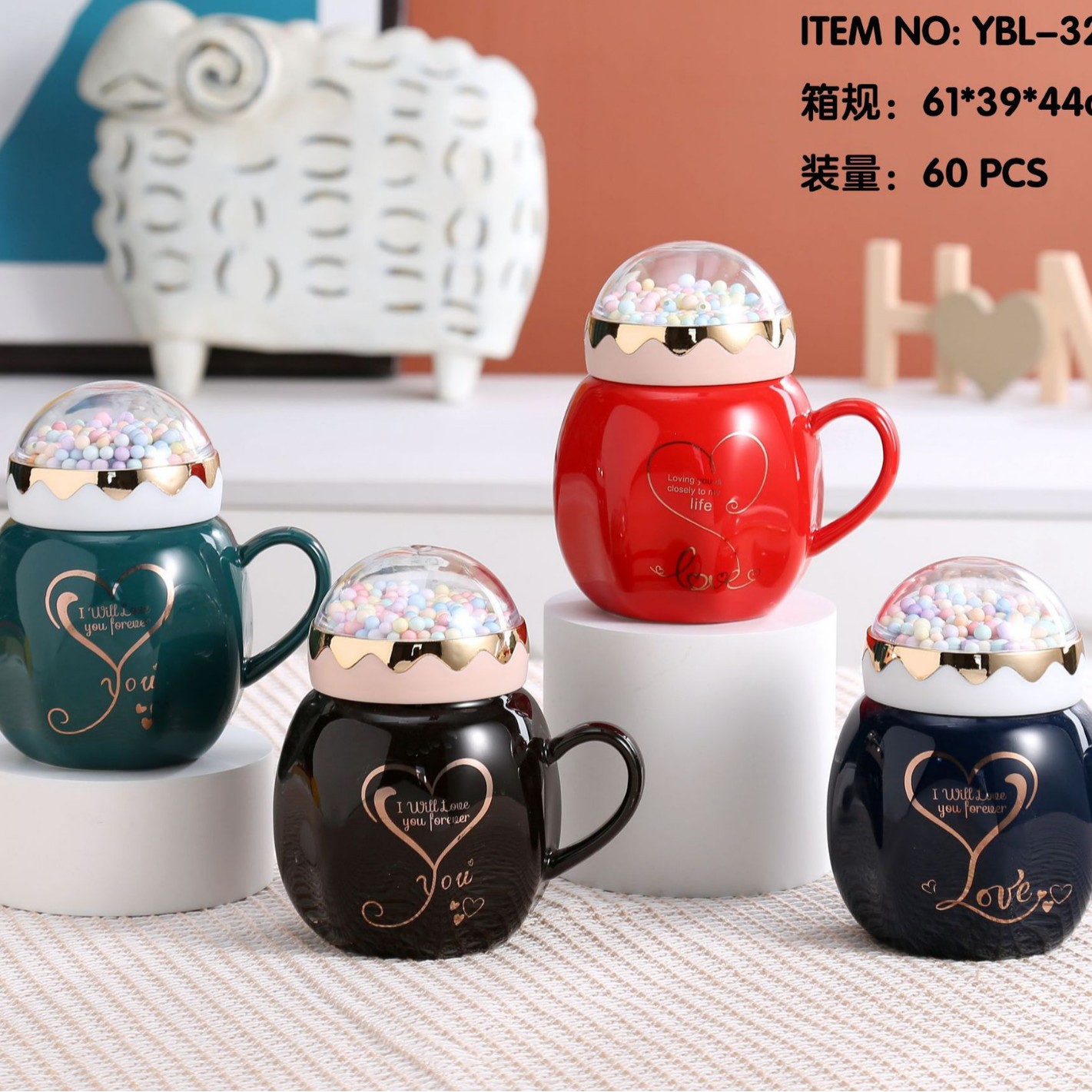 Yiwu esmalte espejo taza de visualización taza de cerámica con tapa nórdico espejo de dibujos animados taza conjunto festival regalo comercio exterior