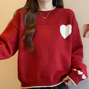 plus size Women's New Korean Style Elegant Round Neck Loose All-match Love Pullover Knitted Sweater Women's G301#