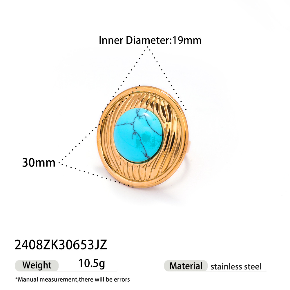Anillo de acero inoxidable de titanio no desvanecido, anillo incrustado de turquesa azul, nicho de alta calidad, venta caliente transfronteriza