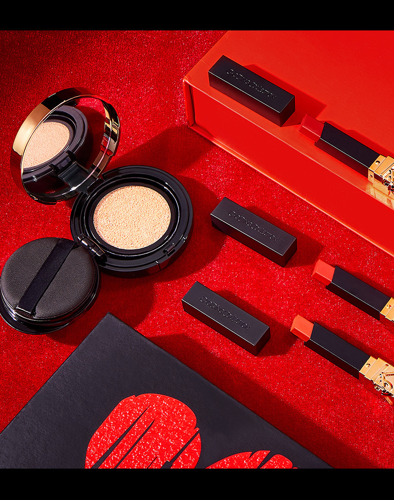 KDK leather texture beauty Set, natural fit, cushion matte black tube lipstick, makeup lipstick, Qixi Birthday gift undefined