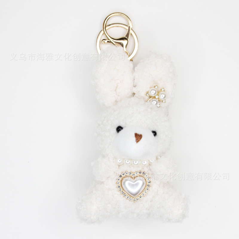 Japonés y coreano lindo conejo de dibujos animados perla amor aleación colgante teléfono móvil bolsa llavero colgante coche colgante