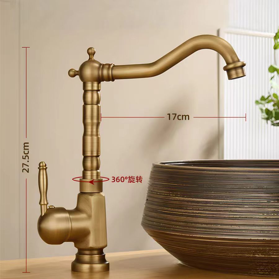 Copper antiguo grifo de agua caliente y fría estilo europeo lavabo de cocina grifo giratorio lavabo grifo retro lavabo