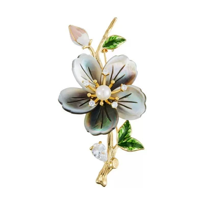 Xiliang Feizi High-End Natural Yaxa sancaqları - x6135-2-280-black-shell-azalea-brooch
