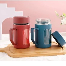 创意圆形马克杯玻璃杯女士高颜值水杯带把手透明单杯简约玻璃杯子