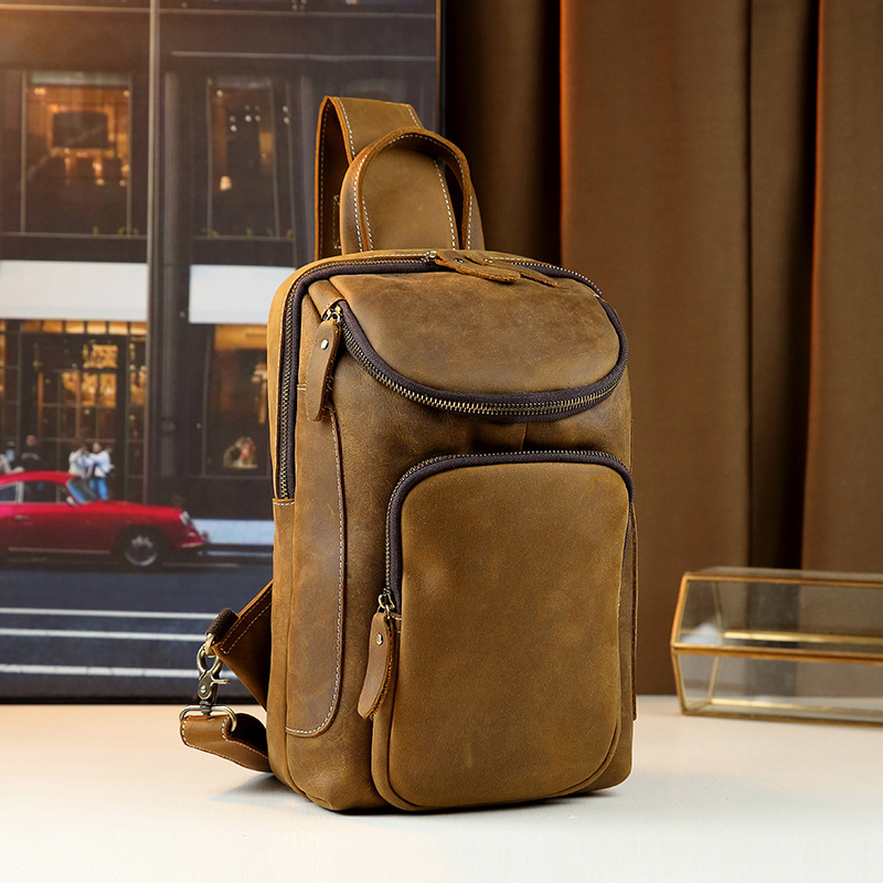 Retro Men's Shoulder Bag Crazy Horse Leather Multifunctional Casual Chest Bag Genuine Leather Stylish Unique_voghion.com