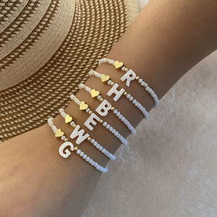 European and American Cross-Border English 26-Letter Shell Beaded Bracelet Necklace Metal Heart Design Bracelet Jewelry