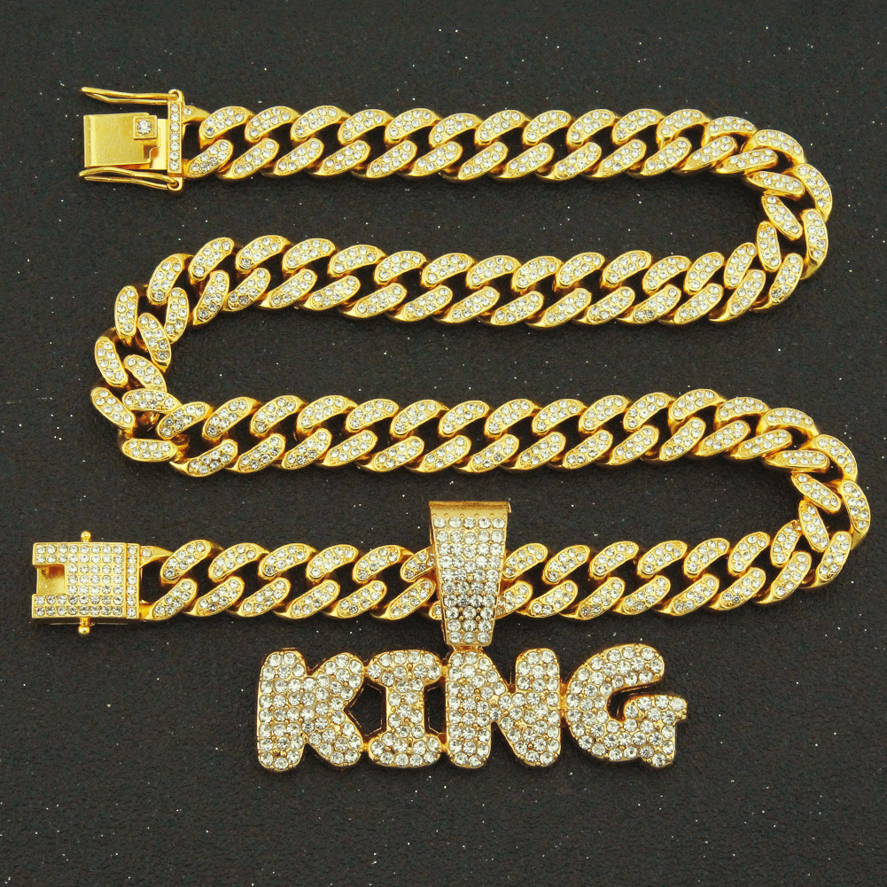 European And American Hip-hop Exaggerated King Full Diamond Letter Pendant Men's Necklace display picture 4