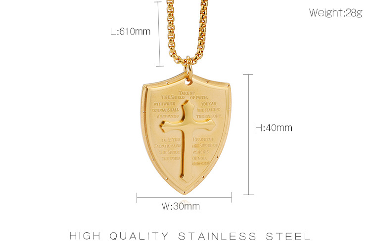 Hip-hop Retro Simple Style Cross Shield Titanium Steel Pendant Necklace display picture 1